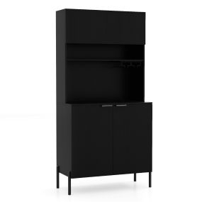 Armario Multiusos para Cocina con Estación de Carga Botellero Puertas y Estante Ajustable para Comedor y Sala de Estar Negro