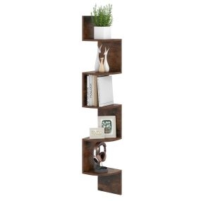 Estantería de Esquina de 5 Niveles Organizador de Almacenamiento Montado en la Pared para Estar Dormitorio y Cocina 20 x 20 x 126 cm Marrón