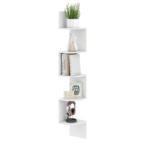 Estantería de Esquina de 5 Niveles Organizador de Almacenamiento Montado en la Pared para Estar Dormitorio y Cocina 20 x 20 x 126 cm Blanco