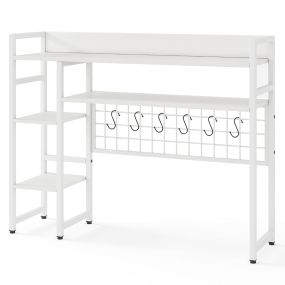 Estantería de Escritorio Sobremesa 4 Niveles y Compartimento Abierto Trasero 6 Ganchos Escritorio de Madera 94 x 25 x 73,5 cm Blanco