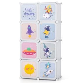 Armario Infantil Portátil Armario de 8 Cubos para Bebés con Zona de Colgar para Dormitorio 71 x 35,5 x 142 cm cm Blanco