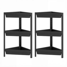 Juego de 2 Estantería Esquina 3 Niveles Estante Baño Desmontable con Drenaje Organizador Pie Cocina Dormitorio Negro