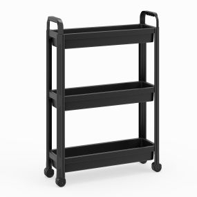 Carrito Estrecho 3 Niveles con Ruedas y Asas Organizador Móvil para Cocina Baño Lavandería Oficina 54×18,5×76 cm Negro