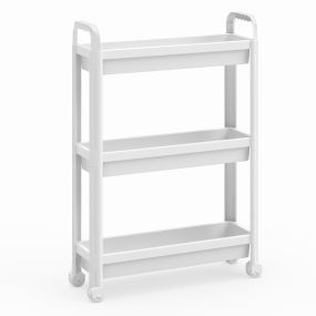 Carrito Estrecho 3 Niveles con Ruedas y Asas Organizador Móvil para Cocina Baño Lavandería Oficina 54×18,5×76 cm Blanco