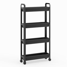 Carrito Estrecho 4 Niveles con Ruedas y Asas Organizador Móvil para Cocina Baño Lavandería Oficina 54 × 18,5 × 103 cm Negro