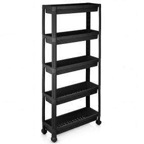 Carrito 5 Niveles Delgado con Ruedas Suaves Organizador Multifuncional para Baño Cocina y Lavadero 54 x 18,5 x 124cm Negro