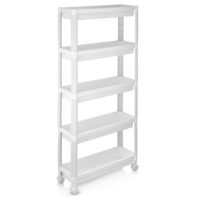 Carrito 5 Niveles Delgado con Ruedas Suaves Organizador Multifuncional para Baño Cocina y Lavadero 54 x 18,5 x 124cm Blanco