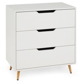 Cómoda de 3 cajones con patas de madera, 69,5 x 40 x 79 cm, blanco y natural