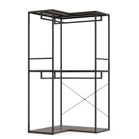 Armario Perchero en Forma de L con 2 Estantes y Barras Estructura Metálica y Paneles de Roble Gris 100x100x200 cm para Dormitorio o Salón