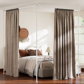 Barra Cortina Divisoria sin Perforación Ajustable de Metal para Apartamentos Dormitorios Ancho 73-360cm Altura 120-314cm Blanco