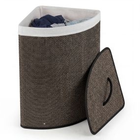 Cesto para la Ropa Sucia Diseño Triangular con Tapa Asas de Cuerda Gran Capacidad Plegable para Dormitorio y Baño 38 x 38 x 60 cm Negro