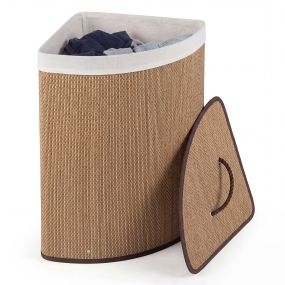 Cesto para la Ropa Sucia Forma Triangular Tejido de Bambú Natural con Tapa Asas Cómodas Ahorra Espacio para el Hogar 38 x 38 x 60 cm Marrón