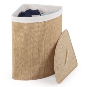 Cesto para la Ropa Sucia Forma Triangular de Bambú con Tapa Forro de Tela Plegable Fácil de Transportar en Casa 38 x 38 x 60 cm Natural