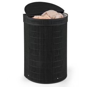 Cesto Para Ropa Sucia Semicircular de Bambú con Tapa Plegable con Bolsa Interior Extraíble Capacidad 60 L 40 x 32 x 59 cm Negro