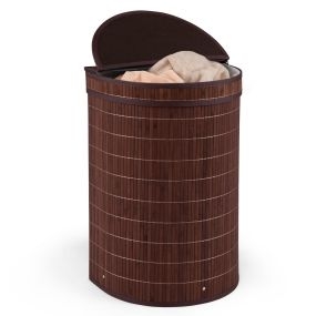 Cesto Para Ropa Sucia Semicircular de Bambú Gran Capacidad 60 L Estable con Tapa Abatible Bolsa Desmontable 40 x 32 x 59 cm Marrón
