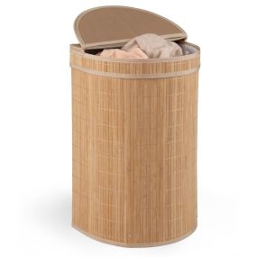Cesto Para Ropa Sucia Semicircular de Bambú Gran Capacidad 60 L Plegable para Ahorrar Espacio con Bolsa Lavable 40 x 32 x 59 cm Natural