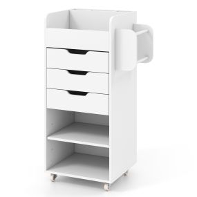Carrito utilitario con 3 cajones, estante ajustable, ruedas bloqueables y compartimentos, blanco