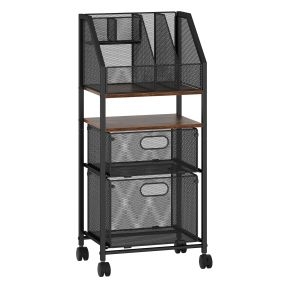 Carrito de almacenamiento para oficina con 2 cajones, ruedas con freno, 37 x 26 x 84 cm, negro