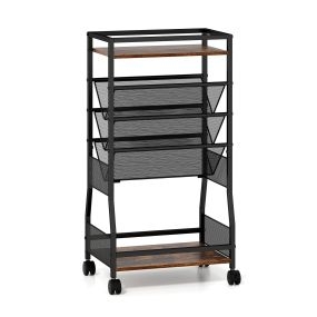 Carrito de almacenamiento con ruedas bloqueables, estante inclinado, 42 x 30 x 81 cm, negro