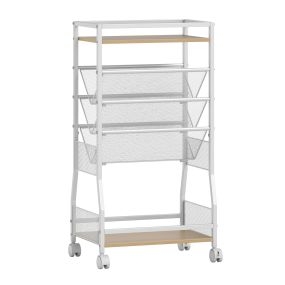 Carrito de Almacenamiento Móvil con Ruedas Bloqueables Estante Inclinado Multinivel Ligero para Hogar y Oficina 42 x 30 x 81 cm Blanco