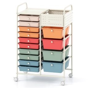 Carrito de almacenamiento multicolor con 14 cajones de PP y ruedas con freno 63 x 37 x 87,5 cm