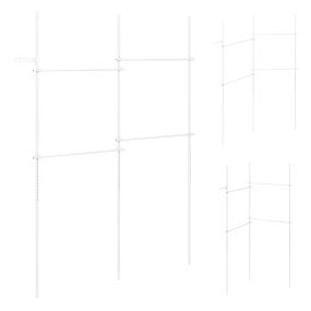Perchero de 3 columnas y 4 barras de acero al carbono, blanco, con 33 orificios de ajuste, extensible, soporta 30 kg por barra, con accesorios ABS
