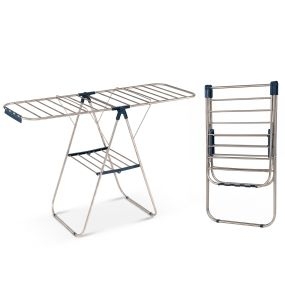 Tendedero Alado de Acero Inoxidable Plegable Altura Regulable Gran Capacidad con Pinza para Calcetines Antioxido 152 x 60 x 101 cm Blanco
