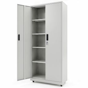 Armario de archivo metálico con ruedas y freno, estantes ajustables, cerradura, 80 x 40 x 186 cm, gris