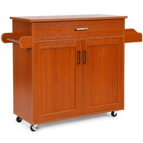 Carro de Cocina con Ruedas de Goma Armario Grande y Repisa Regulable en 3 Posiciones Marrón 116 x 40 x 85 cm