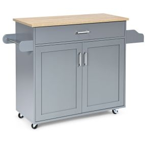 Carro de Cocina con Ruedas de Goma Armario Grande y Repisa Regulable en 3 Posiciones Gris 116 x 40 x 85 cm