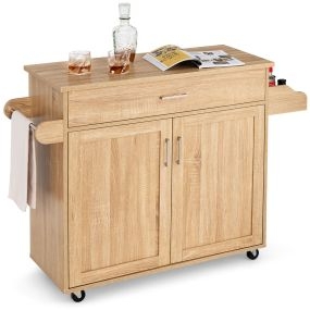 Carro de Cocina con Ruedas de Goma Armario Grande y Repisa Regulable en 3 Posiciones Natural 116 x 40 x 85 cm