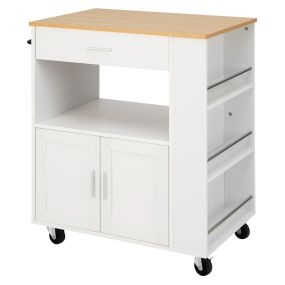 Carrito de Cocina con Ruedas con 3 Estantes Abiertos para Especias Cajón Armario Grande de 2 Puertas con Toallero 75 x 50 x 92 cm Blanco