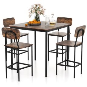 Juego de Mesa de Comedor de 5 Piezas con Estructura de Acero Juego de Mesa de Mostrador Industrial para Hogar Restaurante Café