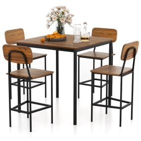 Juego de Mesa de Comedor de 5 Piezas con Estructura de Acero Juego de Mesa de Mostrador Industrial para Hogar Restaurante Marrón Oscuro