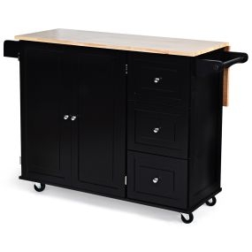 Carrito de Cocina Abatible con Ruedas Especiero Toallero y Tabla de Cortar Repisas Regulables para Comedor Negro 136 x 76 x 91 cm