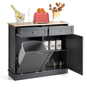 Carrito de Cocina Armario de Basculante con Soporte para un Contenedor de Basura y 2 Cajones Estante Ajustable 100 x 35,5 x 90 cm Gris