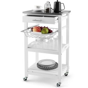 Carro de Servicio 4 Niveles Isla de Cocina Rodante con Encimera de Metal Cajón Extraíble Cesta Bandeja Móvil 47 x 39 x 85 cm Blanco