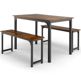 Juego de Mesa de Comedor de 3 Piezas con Marco de Metal Mesa de Comedor y 2 Bancos para 2-4 Personas Muebles de Mesa para Cocina Marrón