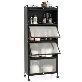 Armario con Ruedas Estantería de Cocina de 5 Niveles con Puertas Abatibles de PC 60 x 32 x 154 cm Negro