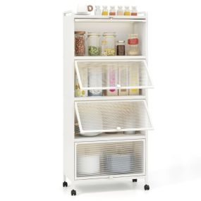 Armario con Ruedas Estantería de Cocina de 5 Niveles con Puertas Abatibles de PC 60 x 32 x 154 cm Blanco