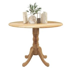 Mesa de comedor redonda de madera de caucho 100 cm para 4 personas con base de pedestal natural