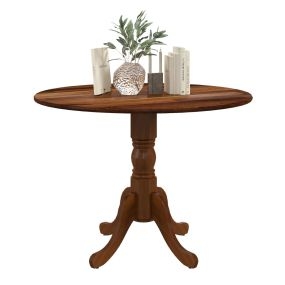 Mesa de comedor redonda 100 cm para 4 personas de madera de caucho con base de pedestal color nuez