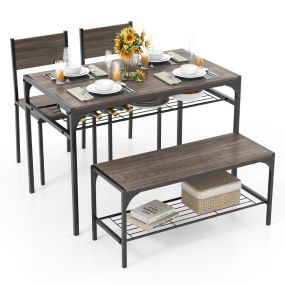 Juego de Mesa de Reunión Industrial y 2 Sillas de Comedor de 4 Piezas con Marco de Metal y Estante Moderno para Comedor y Cocina Gris