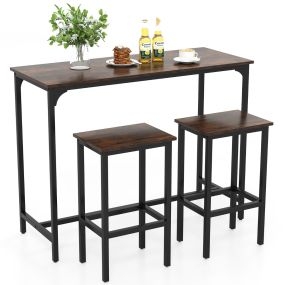 Juego de Comedor de 3 Piezas Mesa de Cocina Industrial con 2 Taburetes de Bar-Marrón