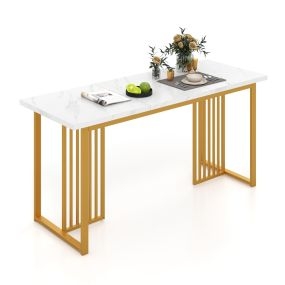 Mesa de Comedor Moderna para 6-8 Personas Rectangular de 160 cm con Tablero de Mármol Sintético Patas de Metal para Restaurante Oro y Blanco