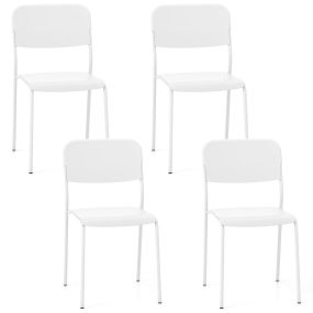 Juego de 4 Sillas Modernas Apilables de Plástico con Respaldo Inclinado Patas de Metal sin Brazos para Cocina Comedor Restaurante Blanco