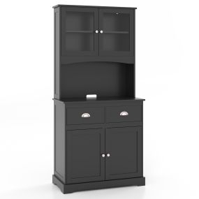 Armario de cocina alto negro con puertas de vidrio y cajones 80 x 40 x 170 cm