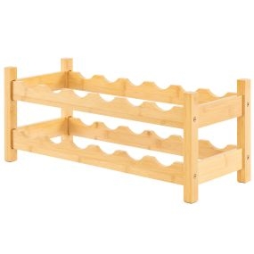 Estante Organizador para Vino de 2 Niveles para 12 Botellas Soporte de Bambú Independiente para Cocina Bar y Encimera Natural