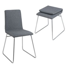 2 Sillas de Comedor Modernas Tapizada con Respaldo Plegable y Estructura Metálica 52 x 47 x 88 cm Gris