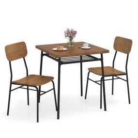 Juego Mesa Sillas Comedor Madera Metal 3 Piezas Estante Almacenamiento Juego Comedor Ahorrador Espacio Ideal Desayuno Negro y Marrón